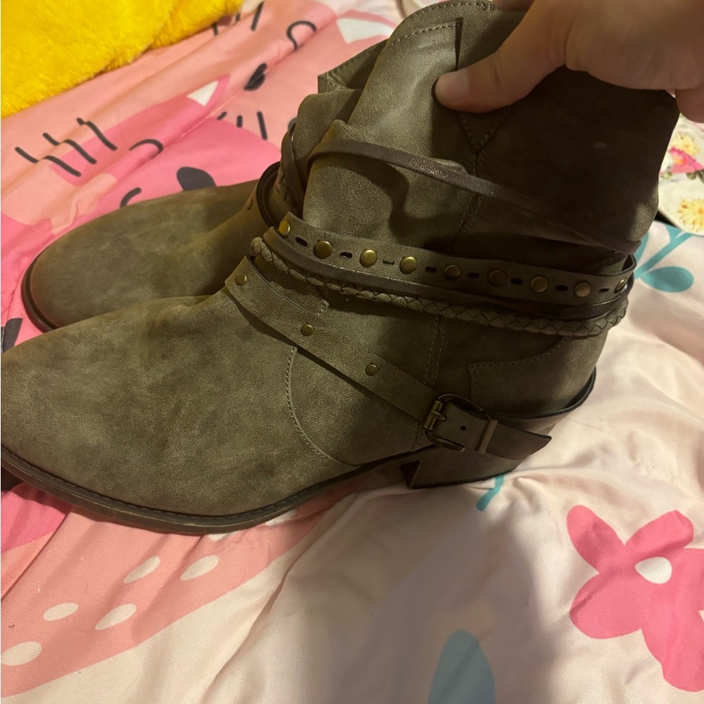 Brown Ankle Boots with Strap Details and Suede Finish